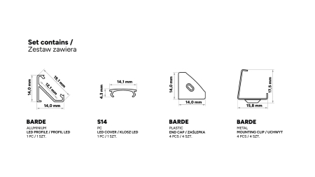 TEKKNI BARDE Set, silber, milch Abdeckung, 2,02 m 2