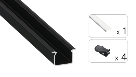 TEKKNI UHRE Set, schwarz, transparent Abdeckung, 2,02 m