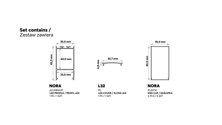 Set TEKKNI NORA silber, Abdeckung milchig 3 m