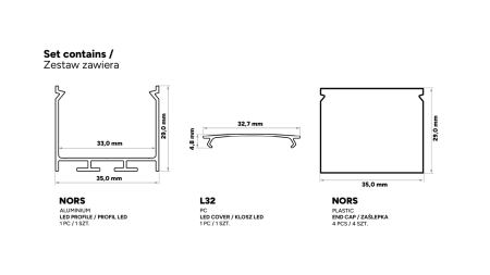 TEKKNI NORS Set, schwarz, milch Abdeckung, 3 m