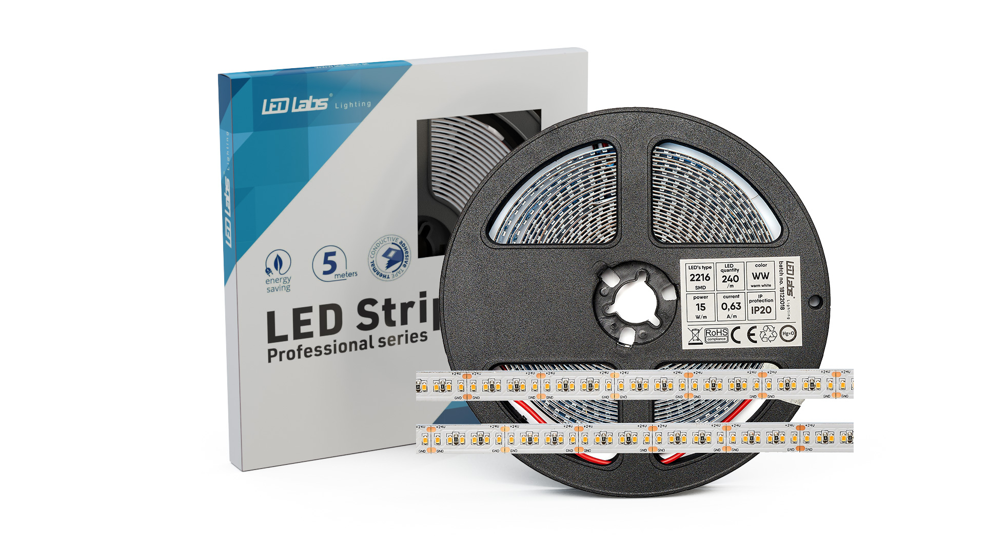 LED-Streifen PROFI 24 V 1200 LED 2216 SMD 15 W 6500 K RA 90 IP65HS