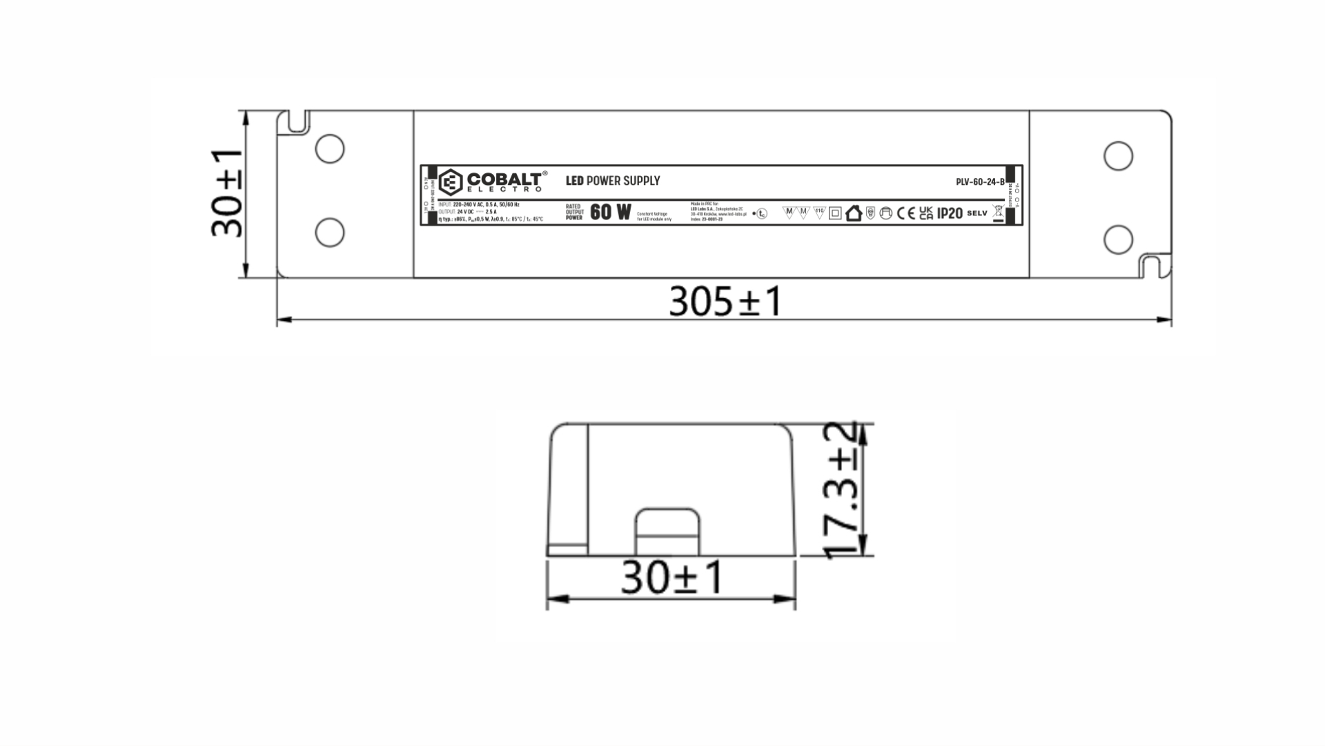 CobaltElectro PLV 24V 60W IP20 LED-Netzteil B