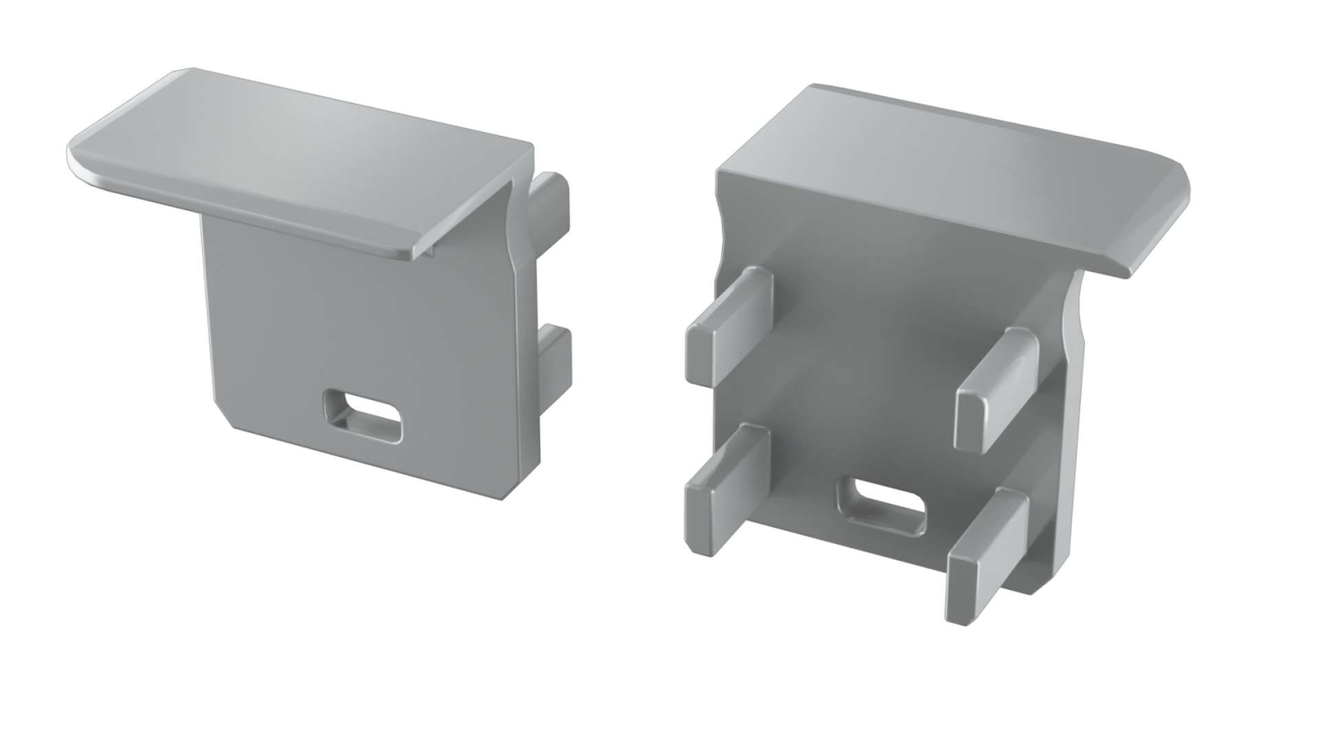 Endkappe Aluminium für LED Profil LUMINES J grau links mit Öffnung