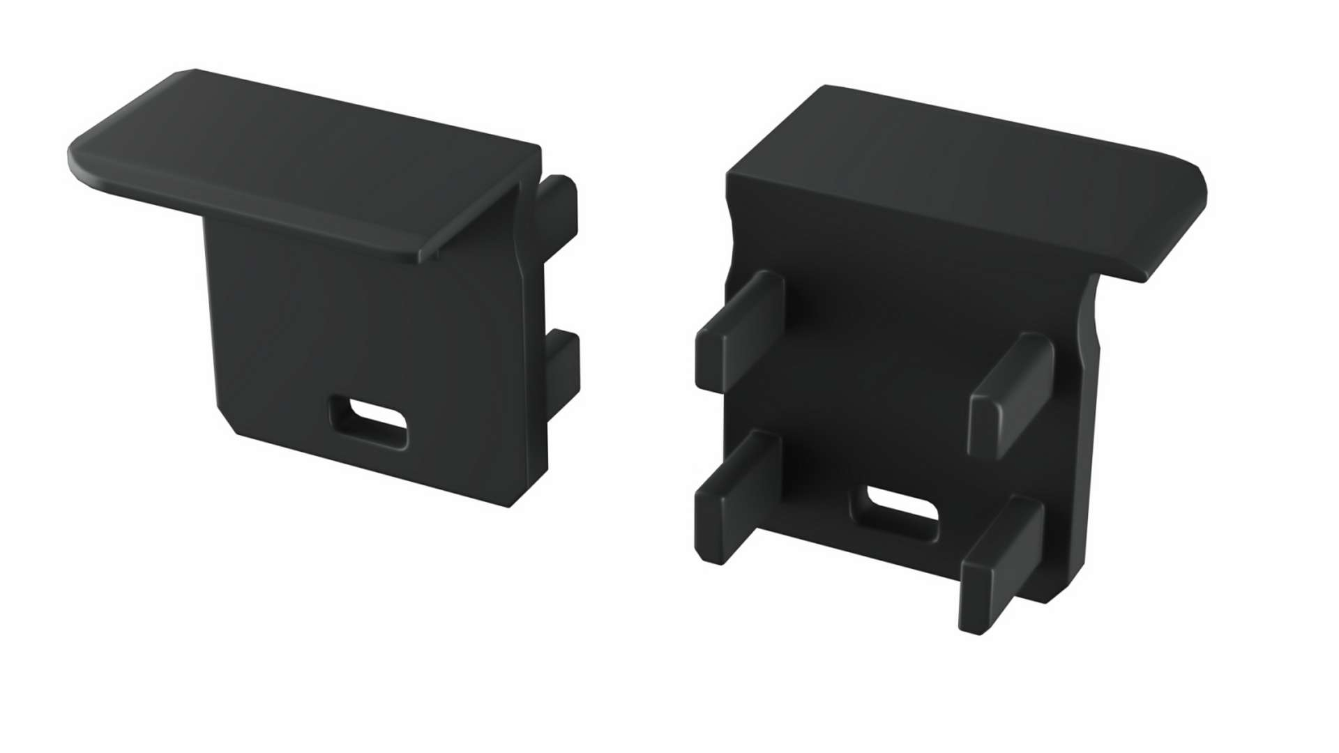 Endkappe Aluminium für LED Profil LUMINES J schwarz links mit Öffnung