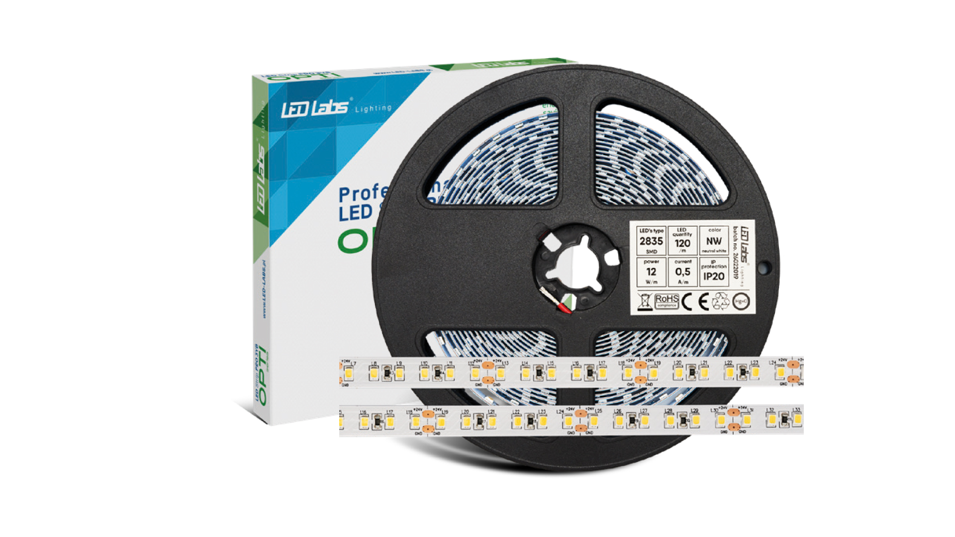 LED-Streifen OPTI 24 V 600 LED 2835 SMD 12 W 6500 K IP65HS
