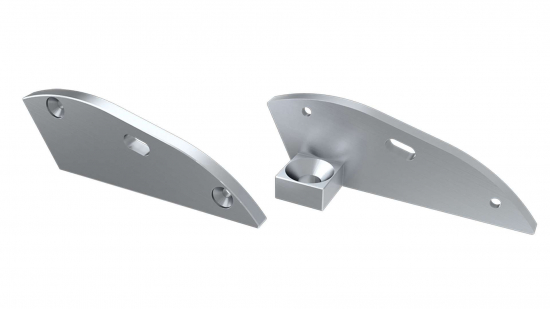 Endkappe Aluminium für LED Profil LUMINES RETO silber recht mit Stütze 15° mit Öffnung