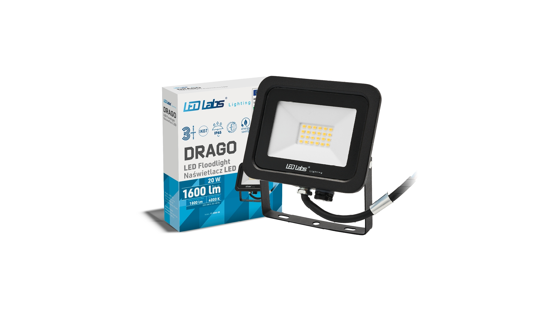 LED Flutlicht DRAGO 3Y 20W Neutralweiß SMD IP65 SLIM, schwarz