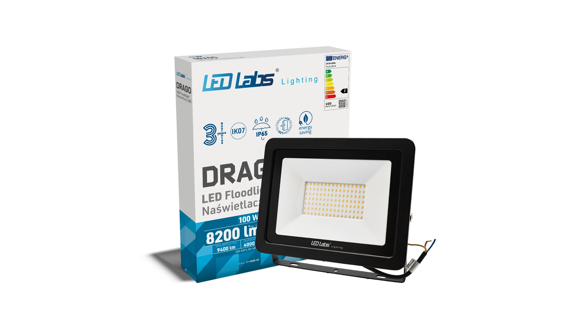 LED Flutlicht DRAGO 3Y 100W Neutralweiß SMD IP65 SLIM, schwarz