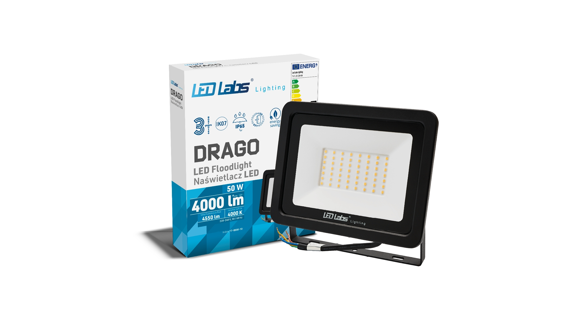 LED Flutlicht DRAGO 3Y 50W Neutralweiß SMD IP65 SLIM, schwarz